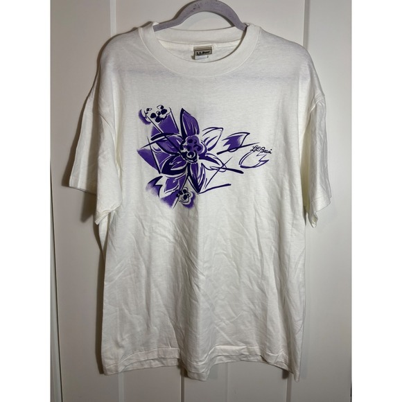 L.L. Bean Tops - Vintage 90's L.L. Bean Purple Floral Graphic Tee Made in USA Single Stitch Large